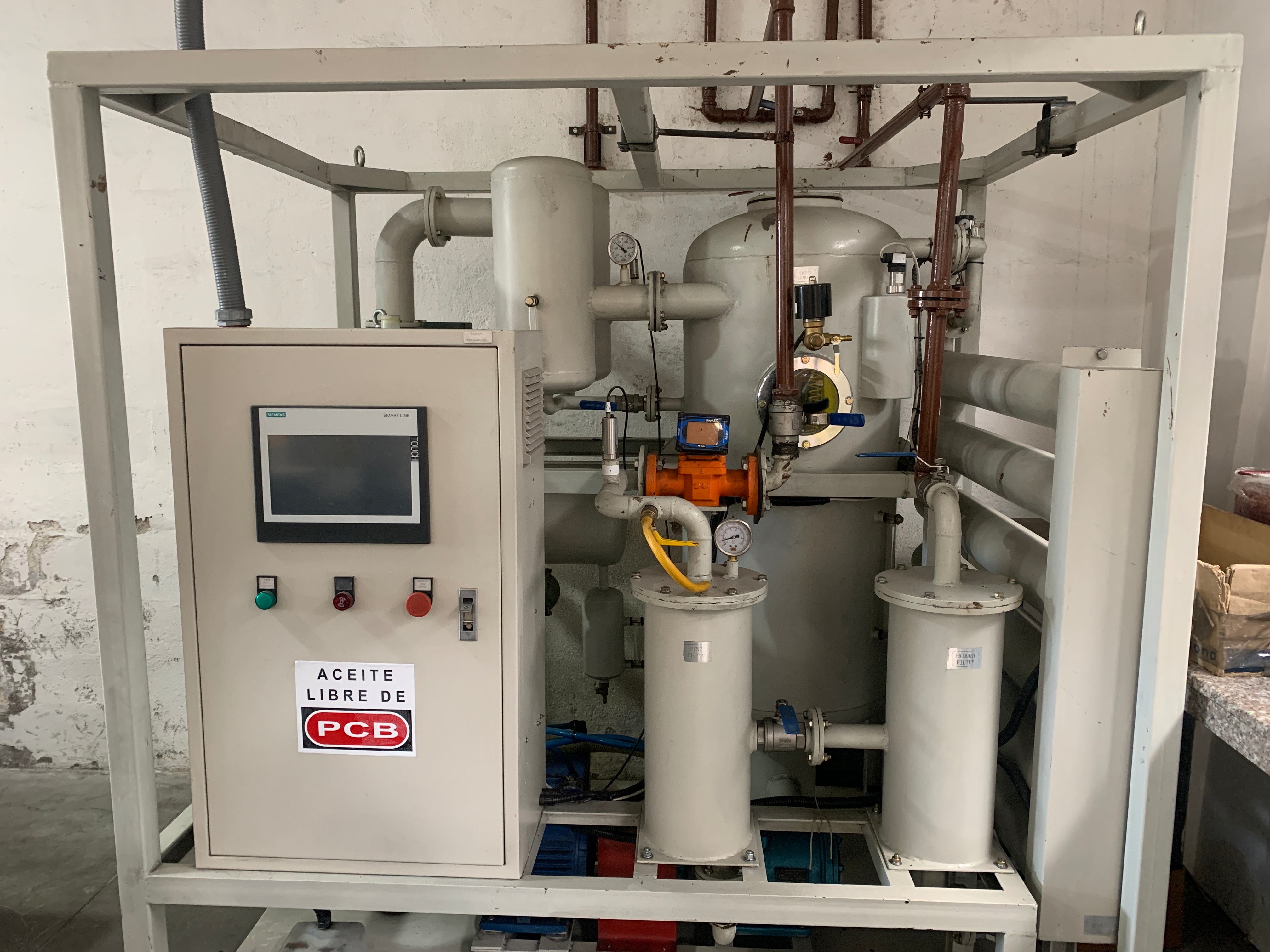 Sistema industrial de filtrado y acondicionamiento de aceite dieléctrico para transformadores eléctricos, mantenimiento y servicio técnico