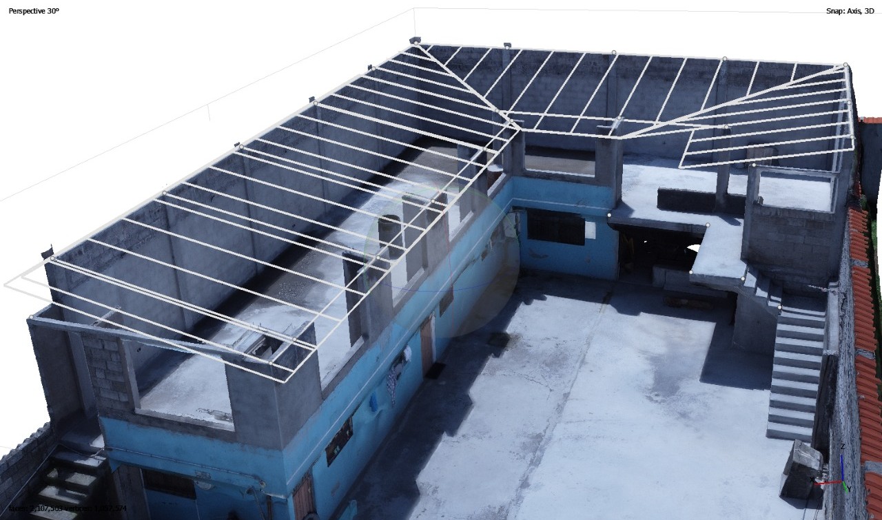 Levantemiento con dron y diseño estructural en Agisoft Metashape y AutoCAD para el diseño de una estructura metálica para techo en Quito Ecuador